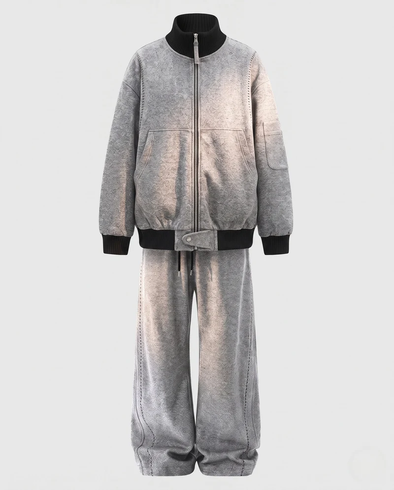 Oversized Herren Bomber Set mit Stehkragen Teddy-Futter und lockerer Jogginghose Nord Taschen