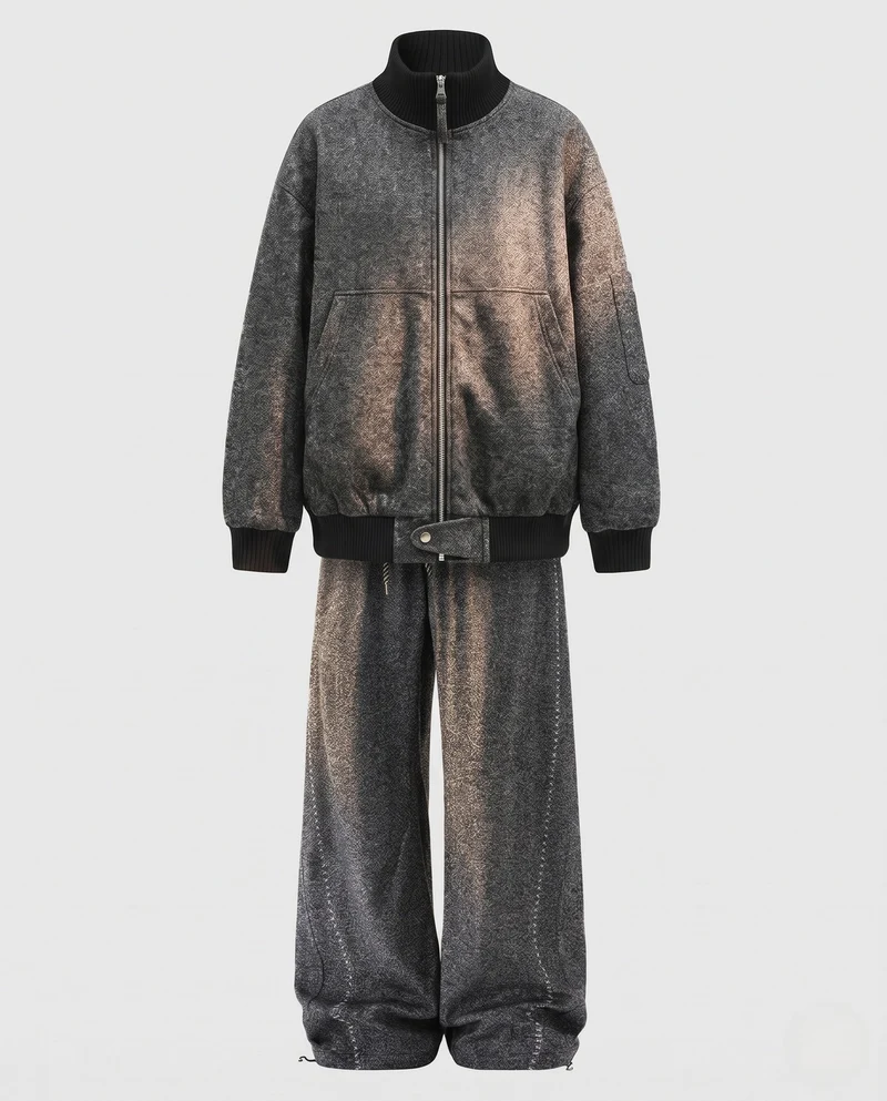 Oversized Herren Bomber Set mit Stehkragen Teddy-Futter und lockerer Jogginghose Nord Taschen