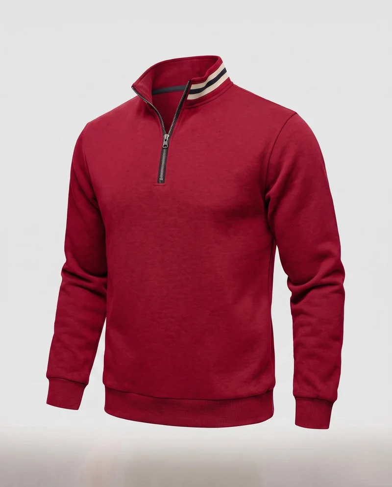 Männer Sport Sweatshirt mit halbem Reißverschluss, gestreiftem Stehkragen und gerippten Bündchen Nord Taschen