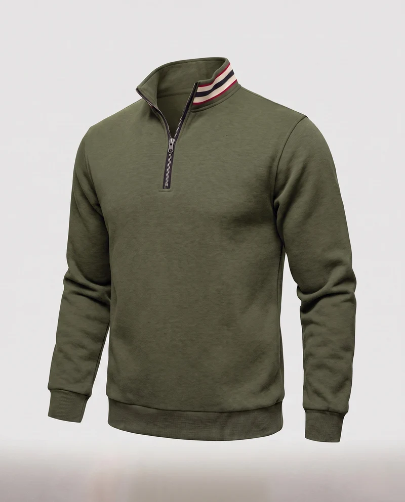 Männer Sport Sweatshirt mit halbem Reißverschluss, gestreiftem Stehkragen und gerippten Bündchen Nord Taschen
