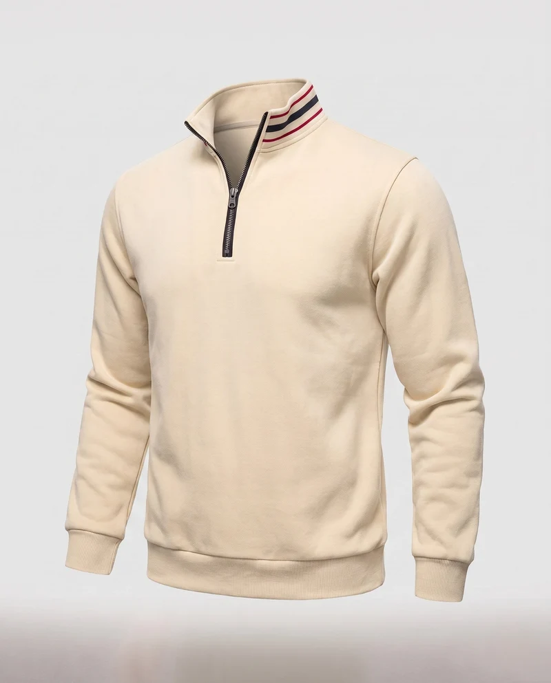 Männer Sport Sweatshirt mit halbem Reißverschluss, gestreiftem Stehkragen und gerippten Bündchen Nord Taschen