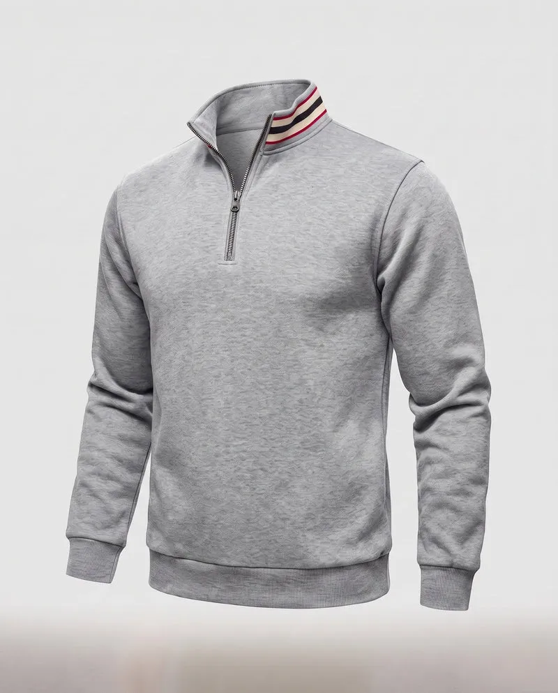 Männer Sport Sweatshirt mit halbem Reißverschluss, gestreiftem Stehkragen und gerippten Bündchen Nord Taschen