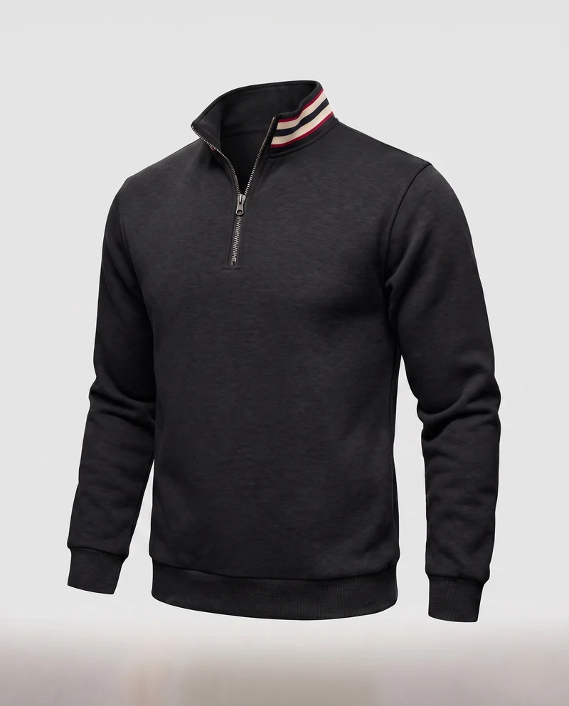 Männer Sport Sweatshirt mit halbem Reißverschluss, gestreiftem Stehkragen und gerippten Bündchen Nord Taschen
