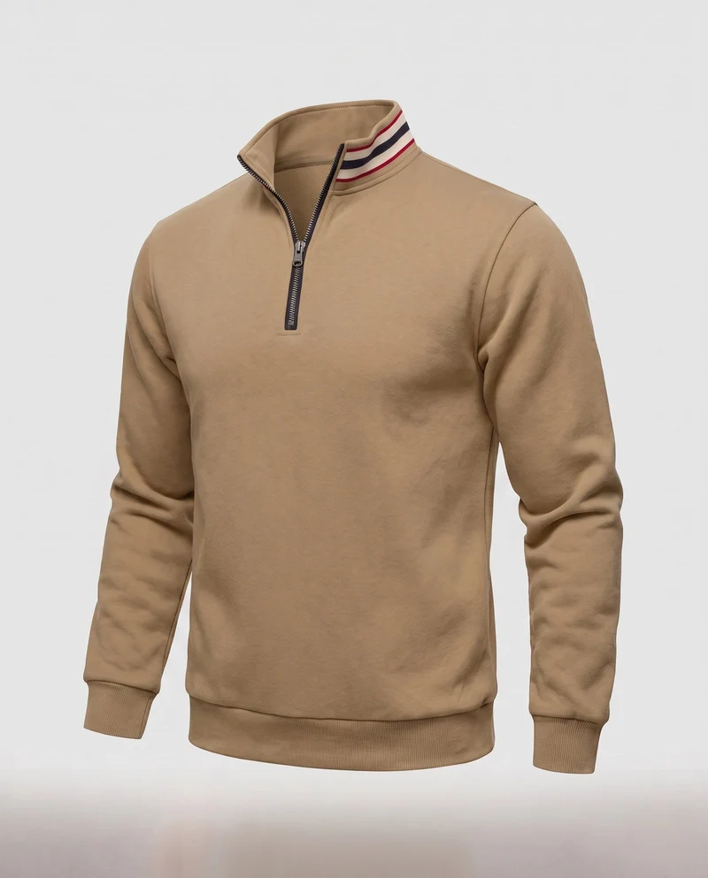 Männer Sport Sweatshirt mit halbem Reißverschluss, gestreiftem Stehkragen und gerippten Bündchen Nord Taschen