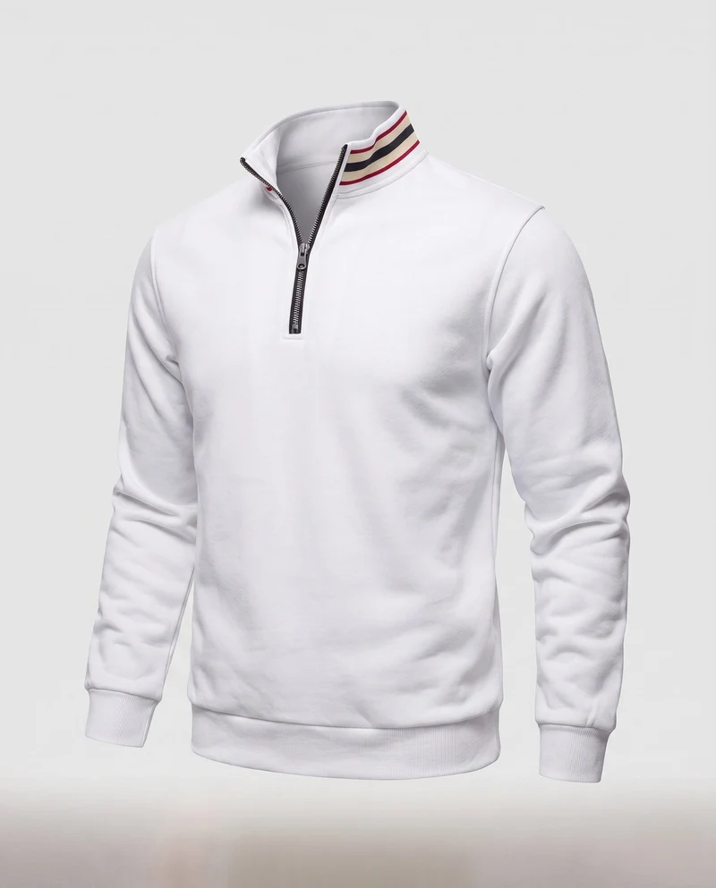Männer Sport Sweatshirt mit halbem Reißverschluss, gestreiftem Stehkragen und gerippten Bündchen Nord Taschen