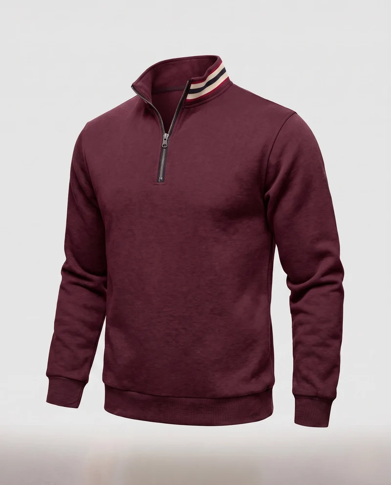 Männer Sport Sweatshirt mit halbem Reißverschluss, gestreiftem Stehkragen und gerippten Bündchen Nord Taschen
