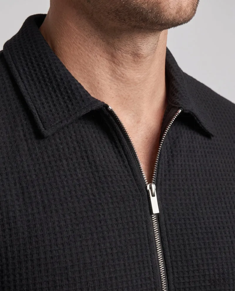 Herren Slim-Fit Halbzip Polohemd mit Kentkragen, Waffelstruktur & Kontrastreißverschluss Nord Taschen