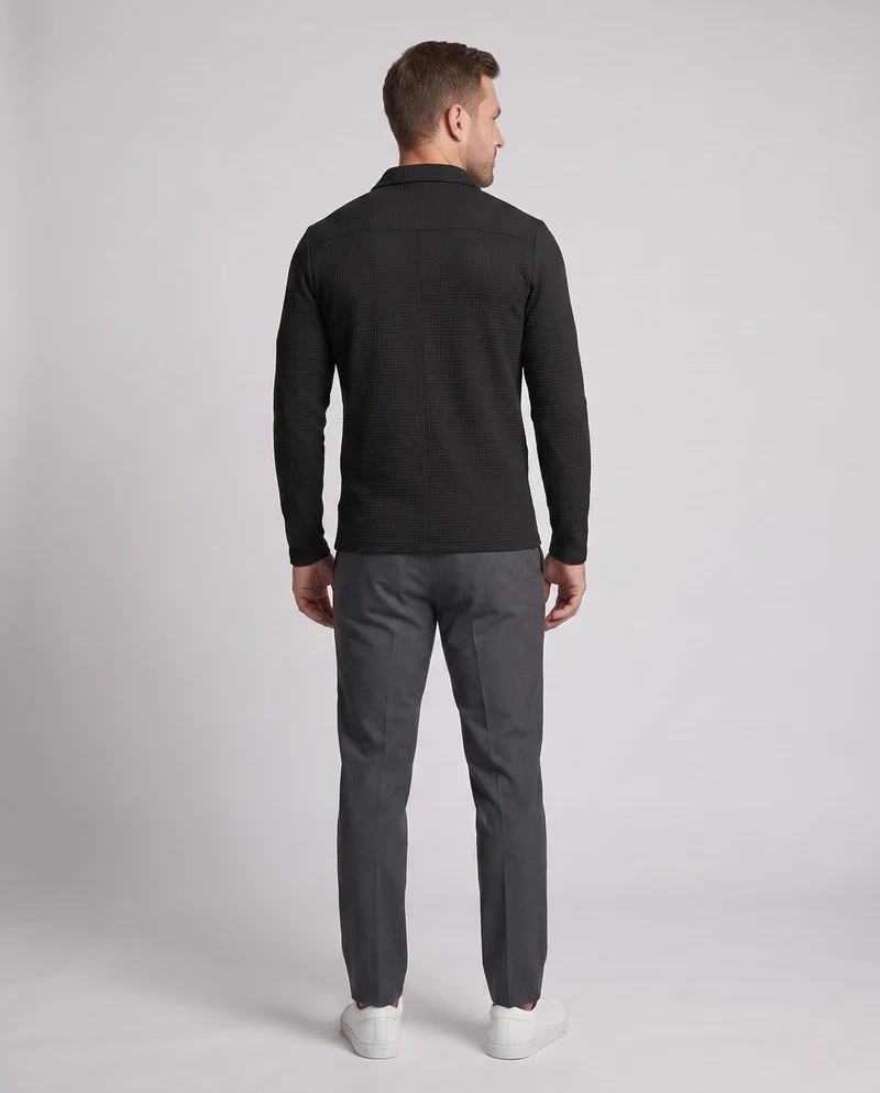 Herren Slim-Fit Halbzip Polohemd mit Kentkragen, Waffelstruktur & Kontrastreißverschluss Nord Taschen