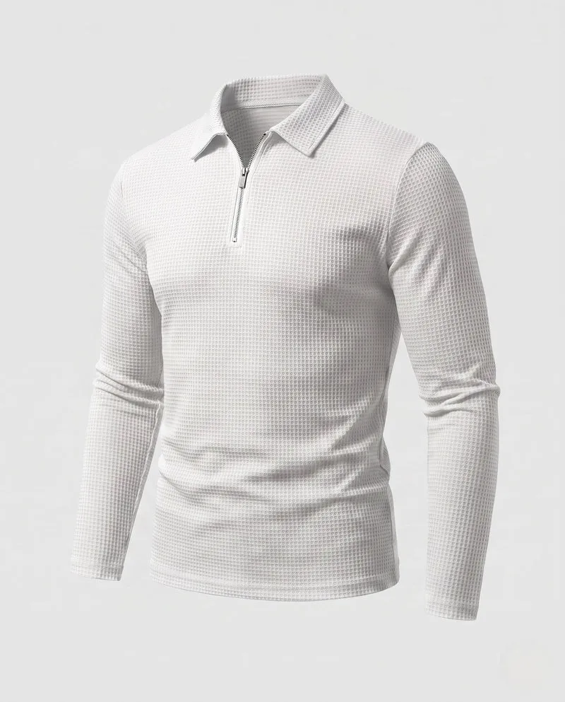 Herren Slim-Fit Halbzip Polohemd mit Kentkragen, Waffelstruktur & Kontrastreißverschluss Nord Taschen