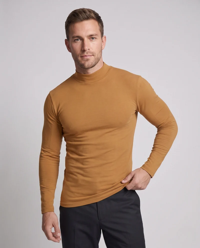 Herren Slim-Fit Kurzer Stehkragenpullover aus feinem Strick Nord Taschen