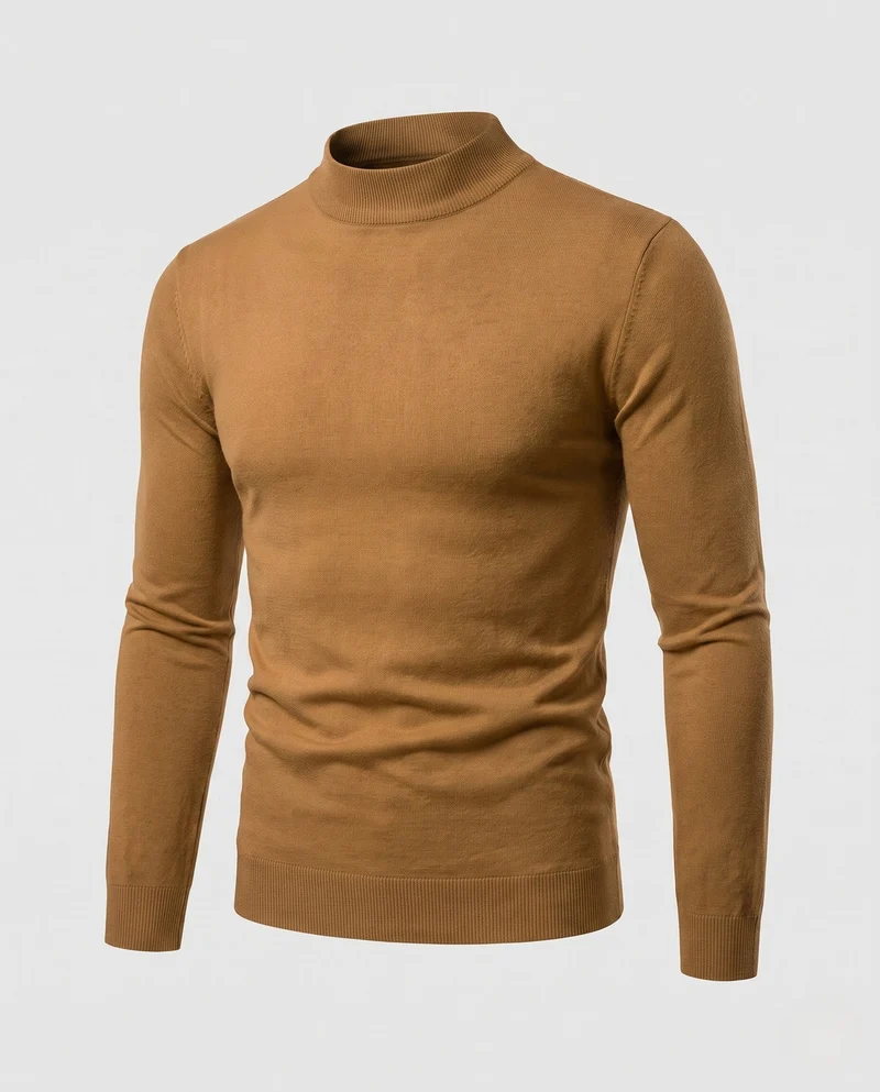 Herren Slim-Fit Kurzer Stehkragenpullover aus feinem Strick Nord Taschen