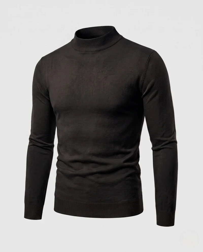 Herren Slim-Fit Kurzer Stehkragenpullover aus feinem Strick Nord Taschen