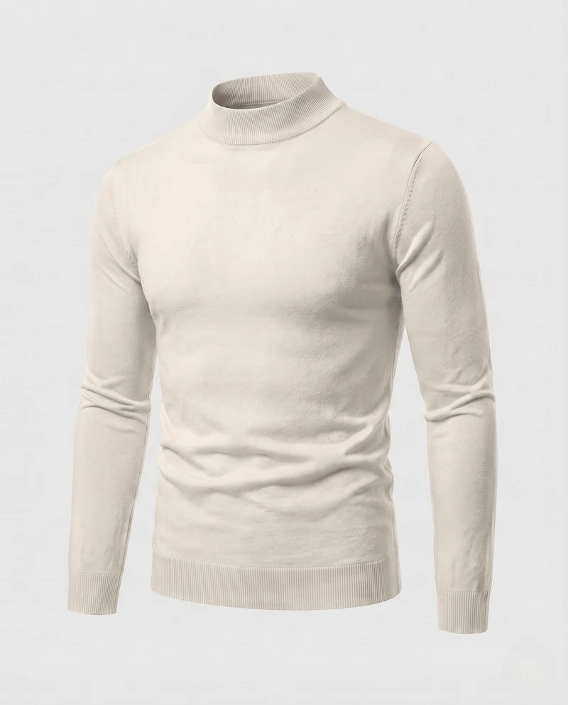 Herren Slim-Fit Kurzer Stehkragenpullover aus feinem Strick Nord Taschen