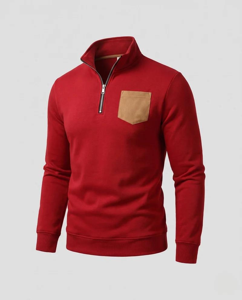 Herren Slim-Fit Halb-Zip Feinstrickpullover mit kontrastiertem Brusttasche Nord Taschen