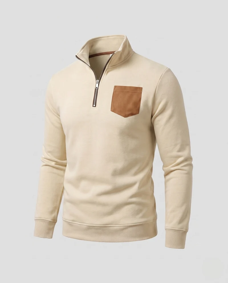 Herren Slim-Fit Halb-Zip Feinstrickpullover mit kontrastiertem Brusttasche Nord Taschen