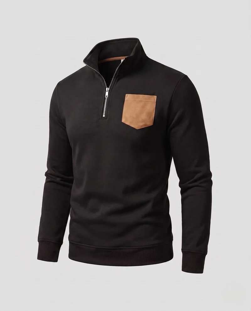 Herren Slim-Fit Halb-Zip Feinstrickpullover mit kontrastiertem Brusttasche Nord Taschen