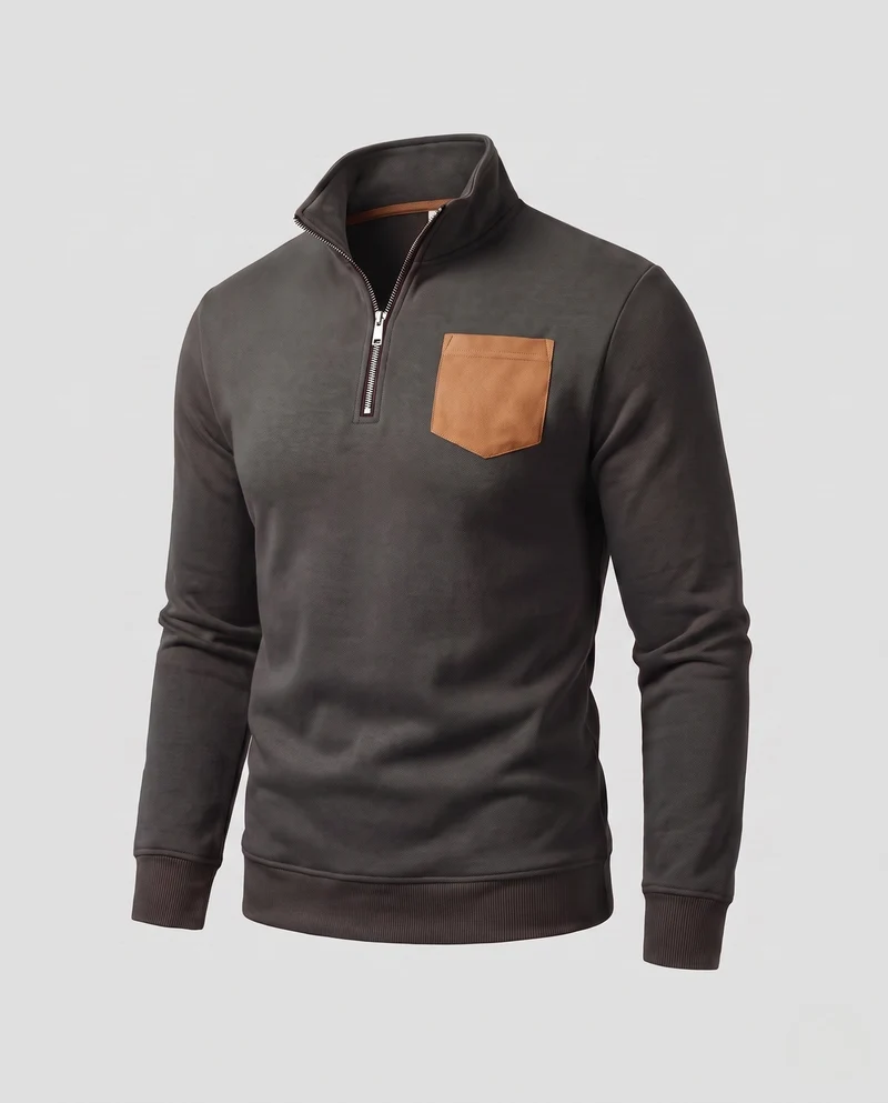 Herren Slim-Fit Halb-Zip Feinstrickpullover mit kontrastiertem Brusttasche Nord Taschen