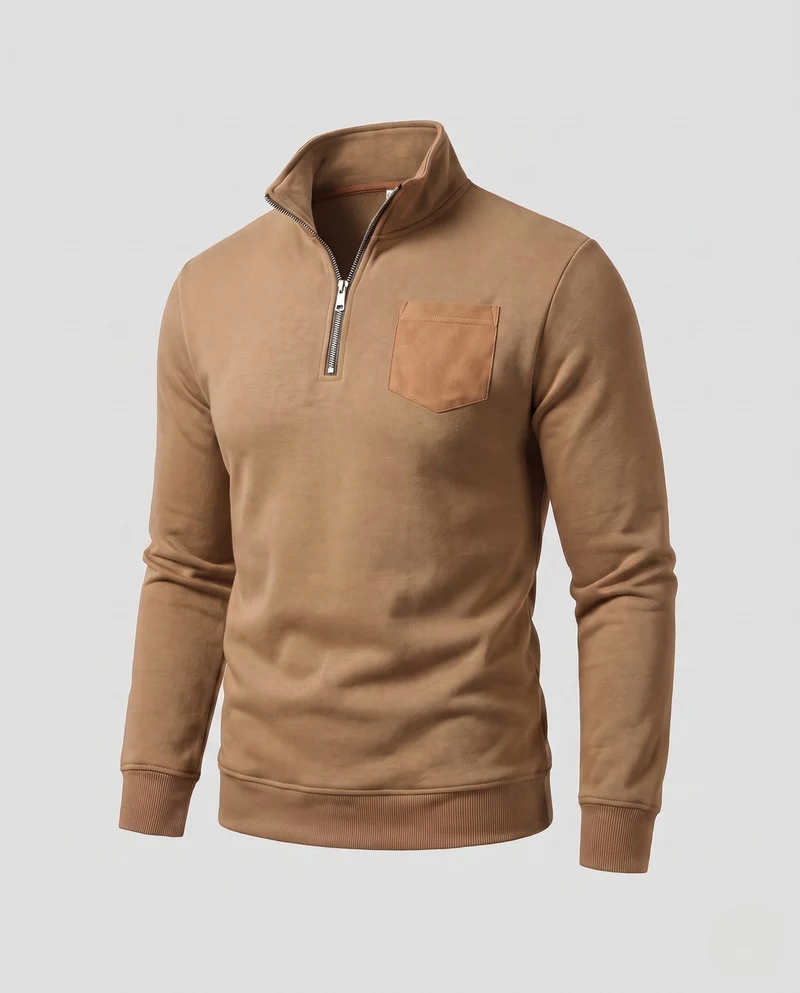 Herren Slim-Fit Halb-Zip Feinstrickpullover mit kontrastiertem Brusttasche Nord Taschen
