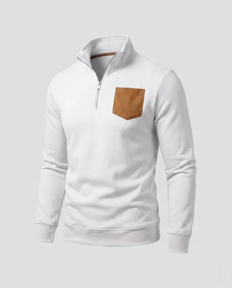 Herren Slim-Fit Halb-Zip Feinstrickpullover mit kontrastiertem Brusttasche Nord Taschen