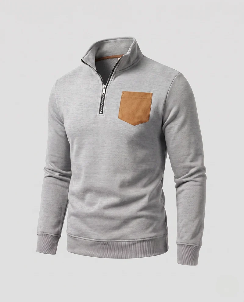 Herren Slim-Fit Halb-Zip Feinstrickpullover mit kontrastiertem Brusttasche Nord Taschen