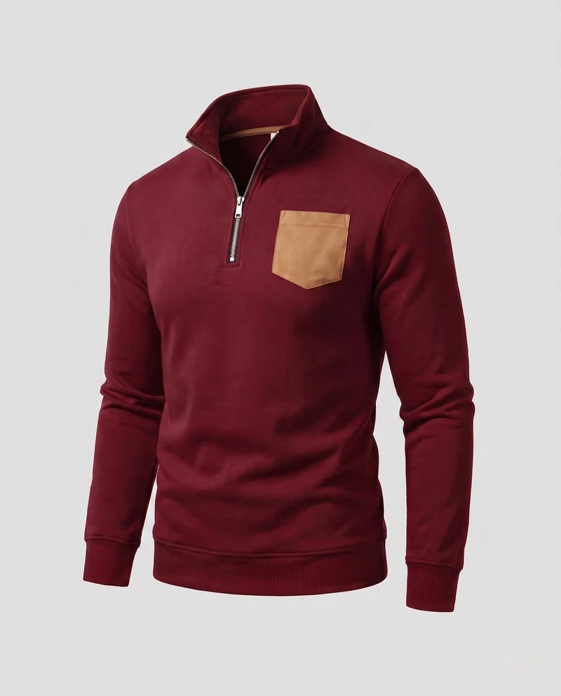 Herren Slim-Fit Halb-Zip Feinstrickpullover mit kontrastiertem Brusttasche Nord Taschen