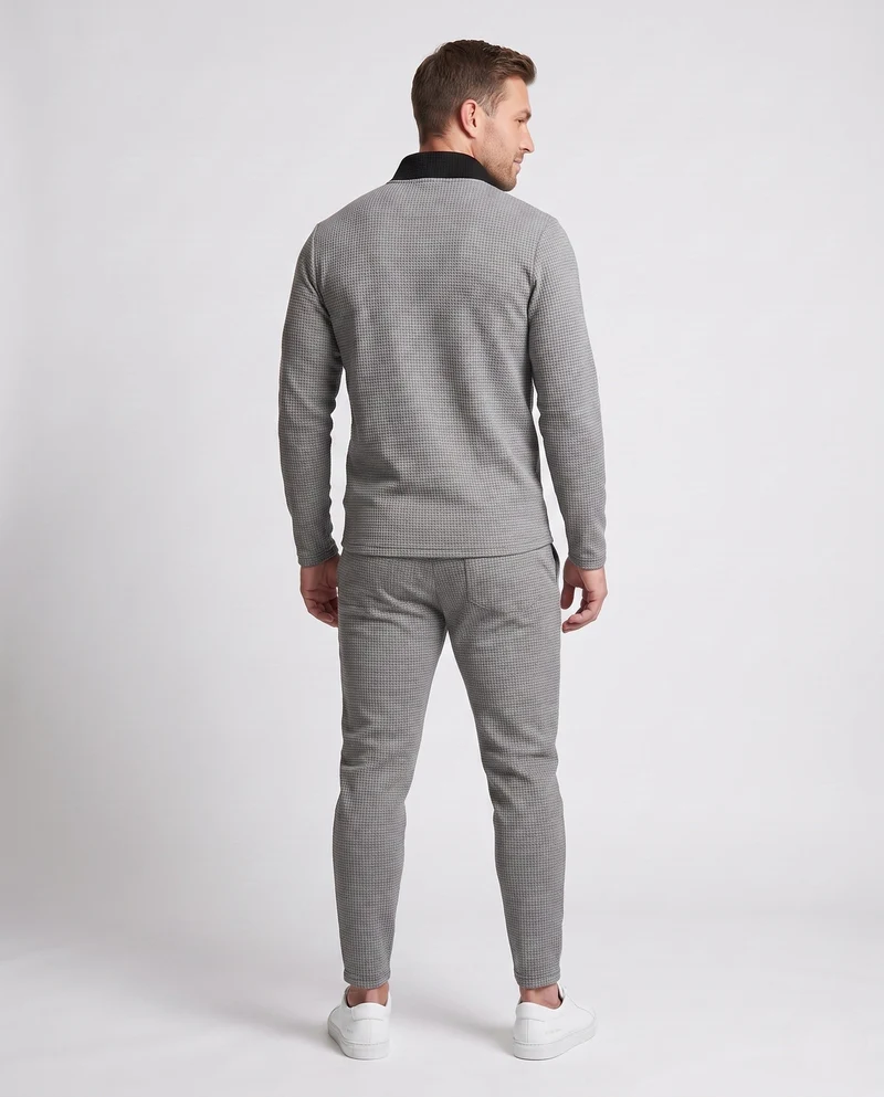 Herren Slim-Fit Half-Zip Lounge Set aus feinem strukturiertem Jersey mit schmalen Tapered Jogger Nord Taschen
