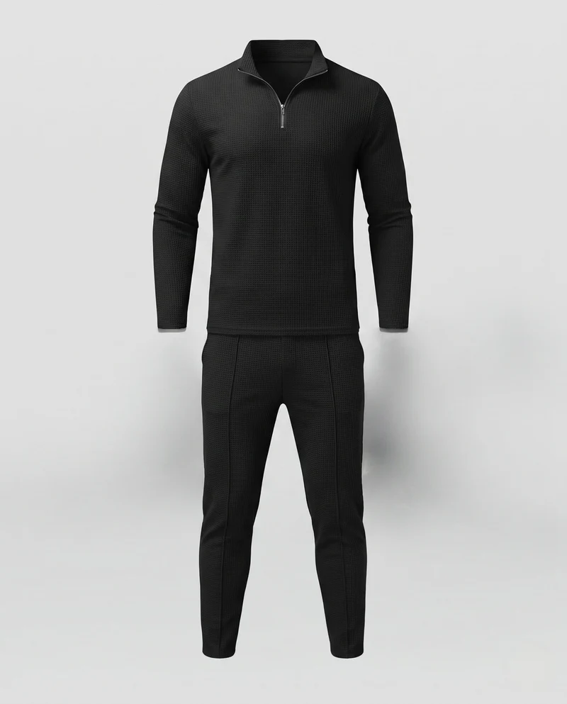 Herren Slim-Fit Half-Zip Lounge Set aus feinem strukturiertem Jersey mit schmalen Tapered Jogger Nord Taschen