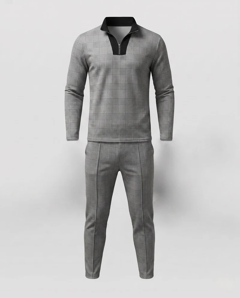 Herren Slim-Fit Half-Zip Lounge Set aus feinem strukturiertem Jersey mit schmalen Tapered Jogger Nord Taschen