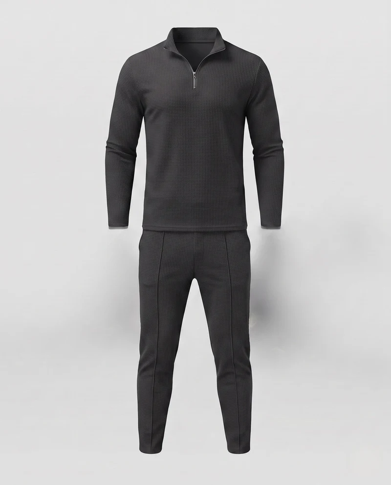 Herren Slim-Fit Half-Zip Lounge Set aus feinem strukturiertem Jersey mit schmalen Tapered Jogger Nord Taschen