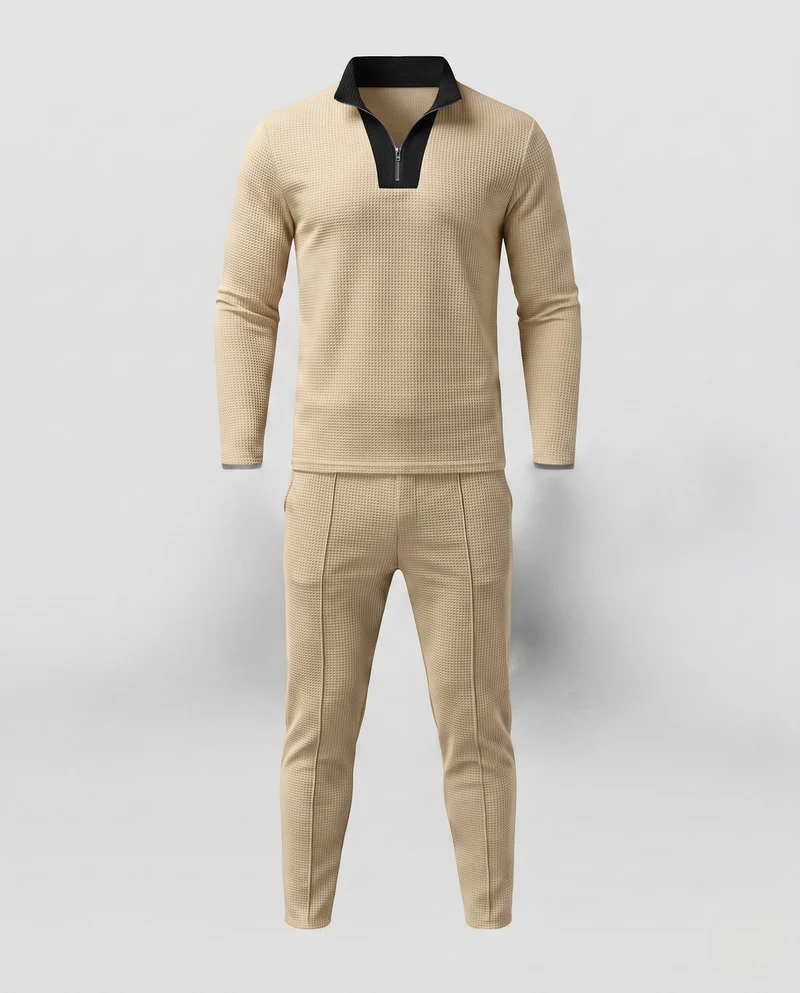 Herren Slim-Fit Half-Zip Lounge Set aus feinem strukturiertem Jersey mit schmalen Tapered Jogger Nord Taschen