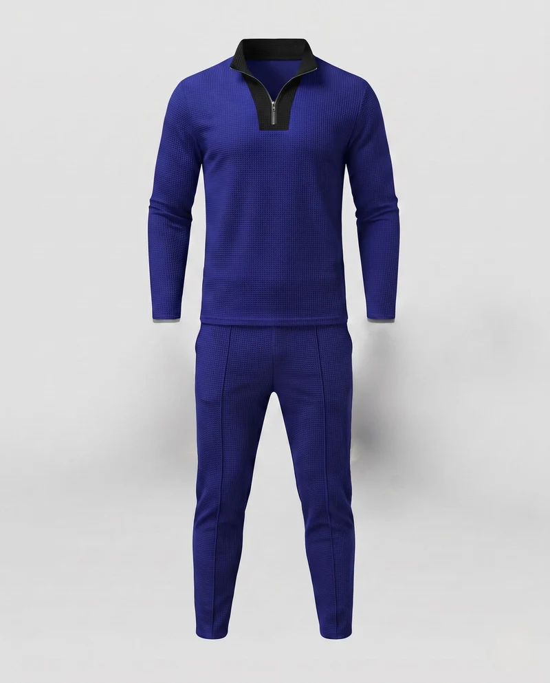 Herren Slim-Fit Half-Zip Lounge Set aus feinem strukturiertem Jersey mit schmalen Tapered Jogger Nord Taschen