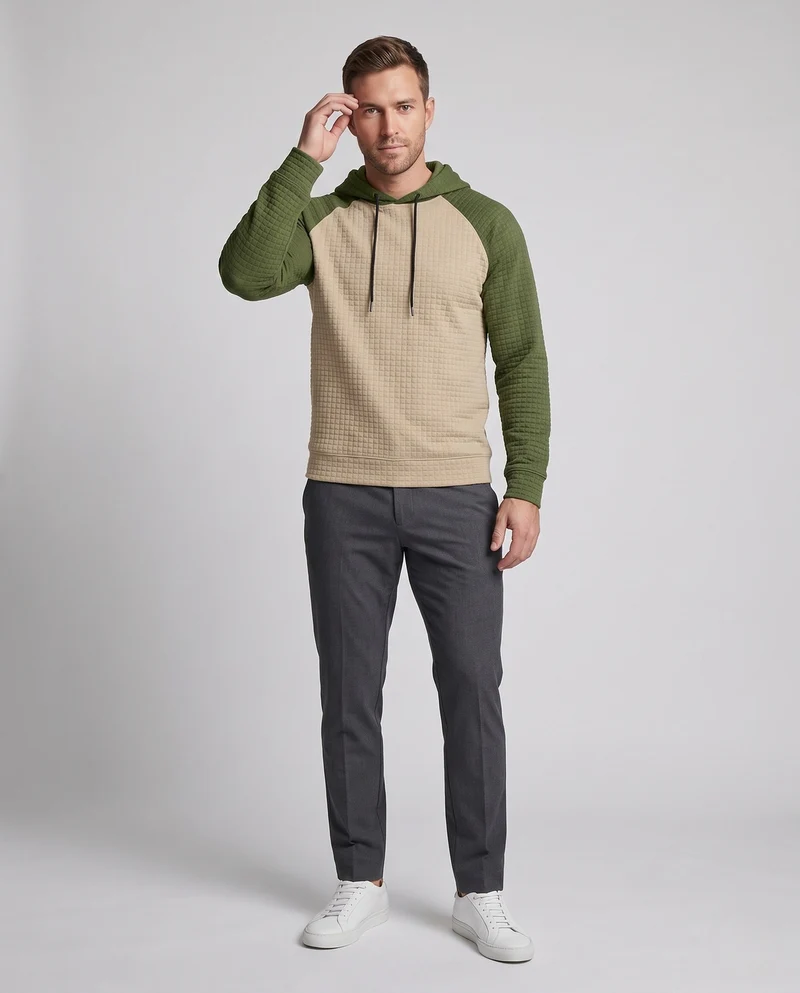 Herren Raglan Hoodie mit strukturiertem Waffel-Look und kontrastierenden Ärmeln Nord Taschen