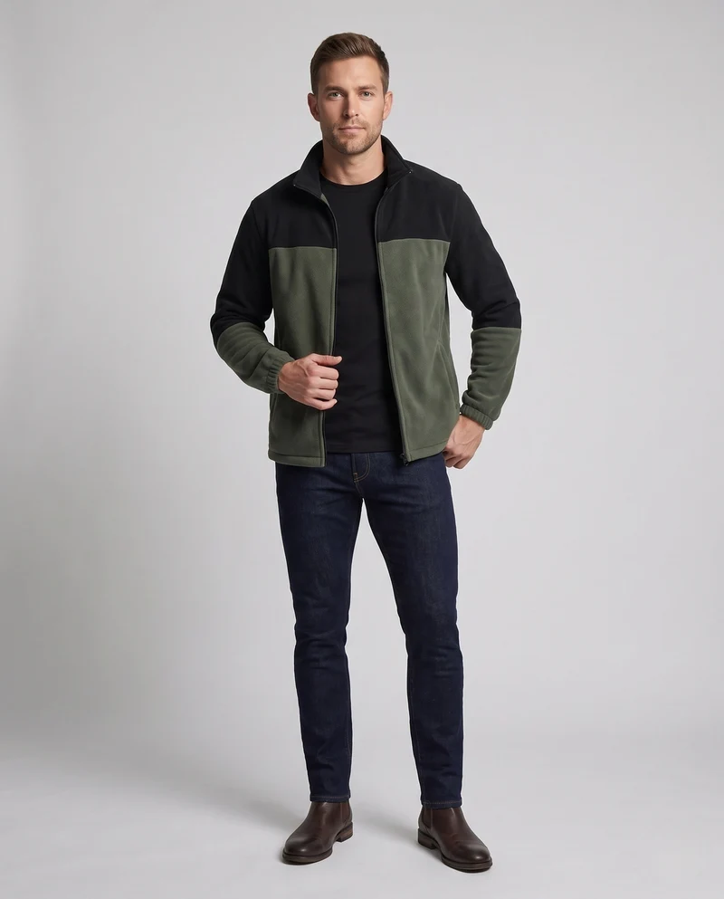 Herren Fleece Stehkragenjacke mit Paneleinsatz, elastischen Bündchen und durchgehendem Reißverschluss Nord Taschen
