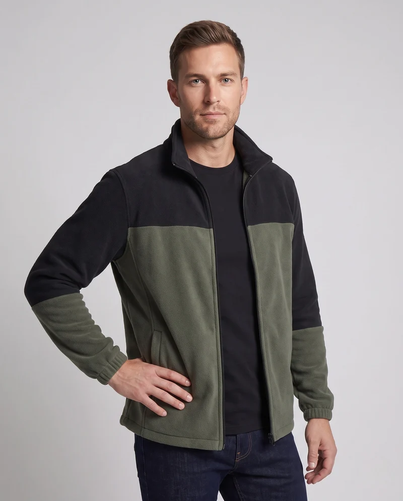 Herren Fleece Stehkragenjacke mit Paneleinsatz, elastischen Bündchen und durchgehendem Reißverschluss Nord Taschen