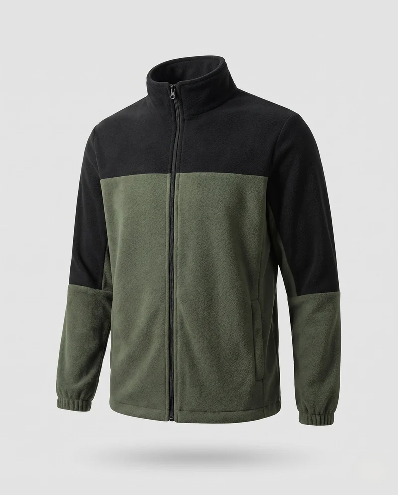 Herren Fleece Stehkragenjacke mit Paneleinsatz, elastischen Bündchen und durchgehendem Reißverschluss Nord Taschen