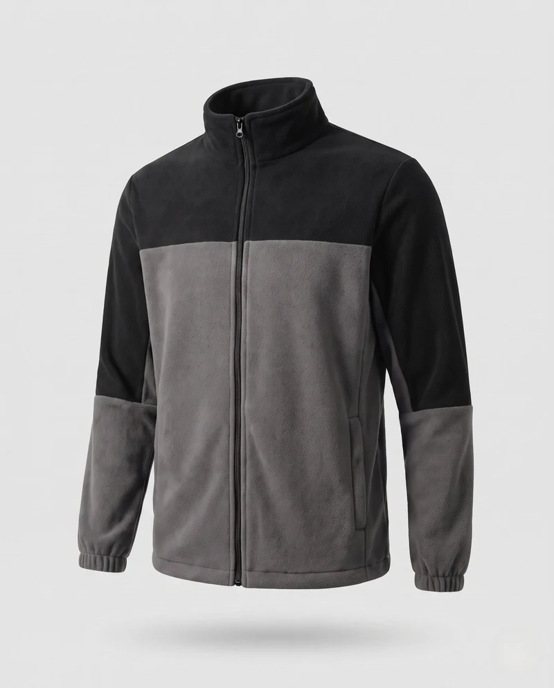 Herren Fleece Stehkragenjacke mit Paneleinsatz, elastischen Bündchen und durchgehendem Reißverschluss Nord Taschen