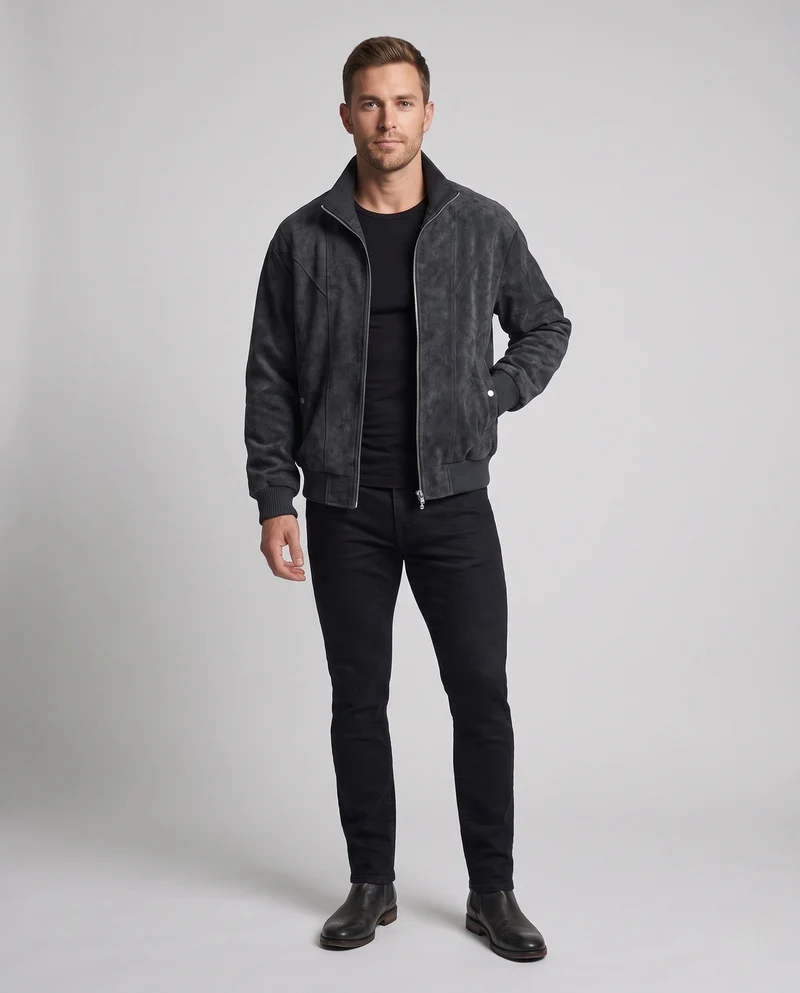 Herren lässige Bomberjacke im Velours-Suede-Look mit hohem Stehkragen, wärmendem Teddy-Futter und eingesetzten Taschen mit Druckknöpfen Nord Taschen
