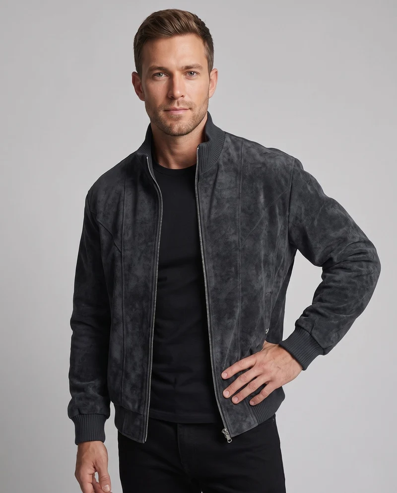 Herren lässige Bomberjacke im Velours-Suede-Look mit hohem Stehkragen, wärmendem Teddy-Futter und eingesetzten Taschen mit Druckknöpfen Nord Taschen