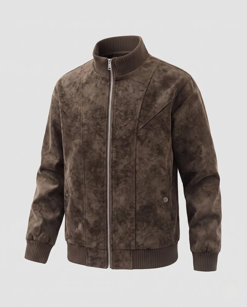 Herren lässige Bomberjacke im Velours-Suede-Look mit hohem Stehkragen, wärmendem Teddy-Futter und eingesetzten Taschen mit Druckknöpfen Nord Taschen