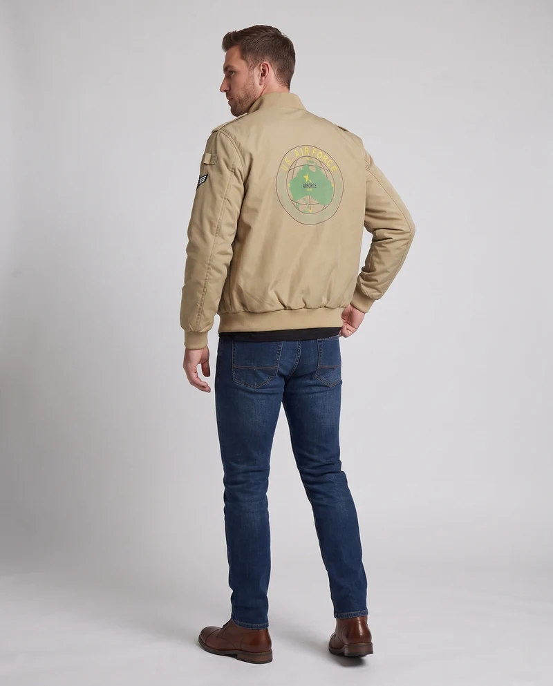 Herren gepolsterte Bomberjacke im Military-Look mit Teddyfutter, Stehkragen & Badge Nord Taschen