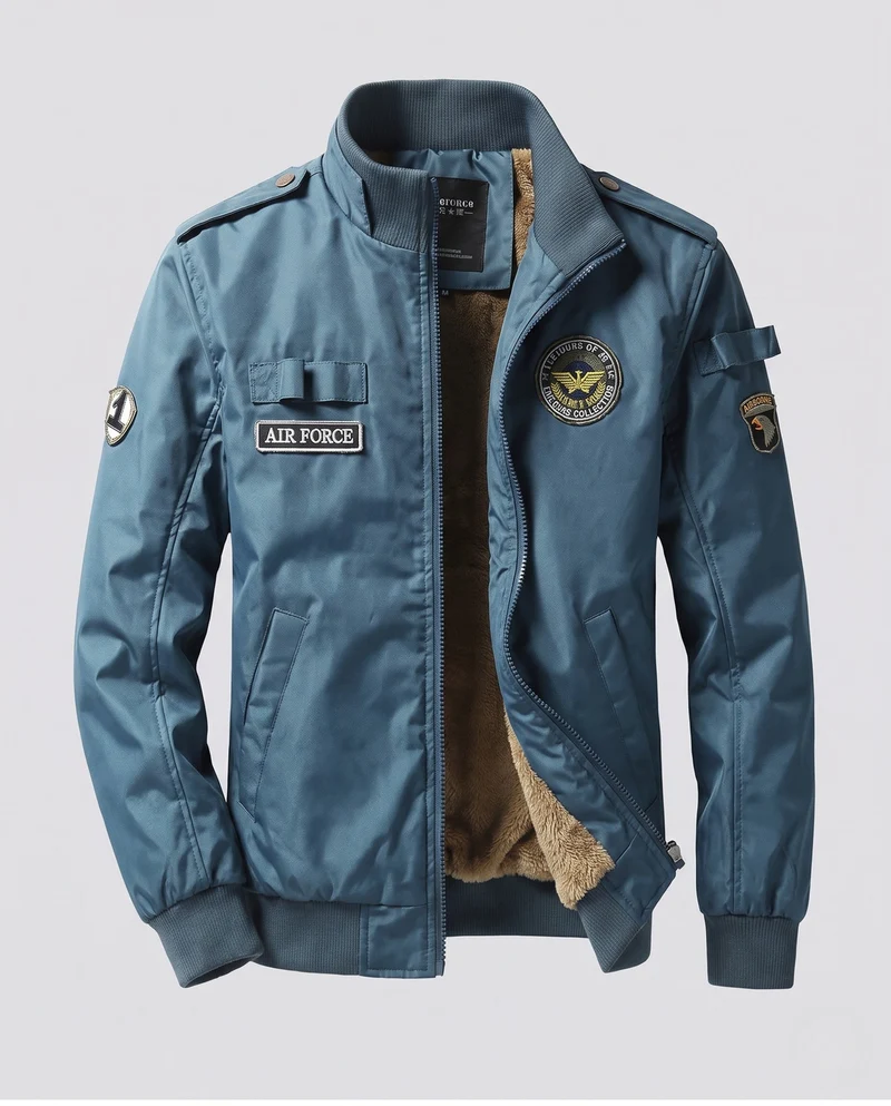 Herren gepolsterte Bomberjacke im Military-Look mit Teddyfutter, Stehkragen & Badge Nord Taschen