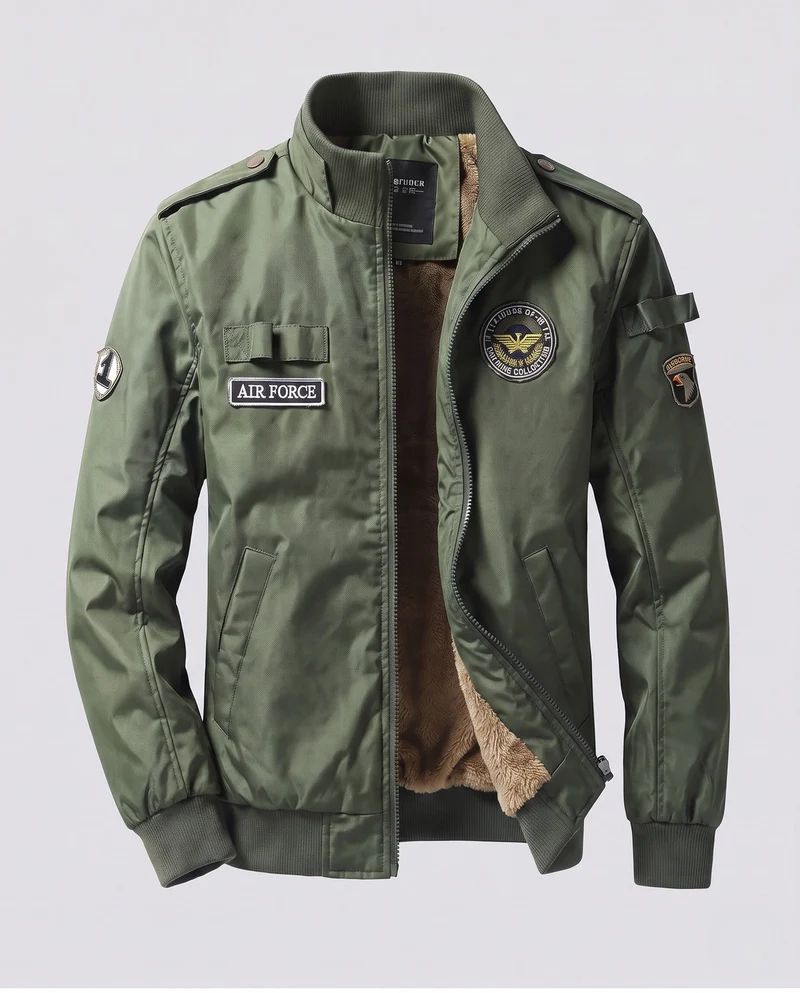 Herren gepolsterte Bomberjacke im Military-Look mit Teddyfutter, Stehkragen & Badge Nord Taschen