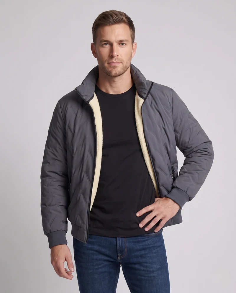 Herren Padded Bomberjacke mit Teddy-Futter und Stehkragen Nord Taschen