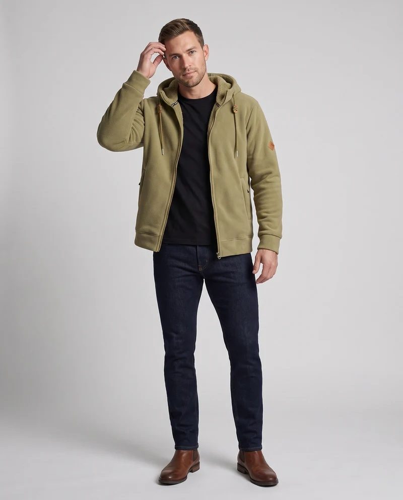 Herren Fleece-Pullover mit Teddy-Futter und durchgehendem Reißverschluss Nord Taschen