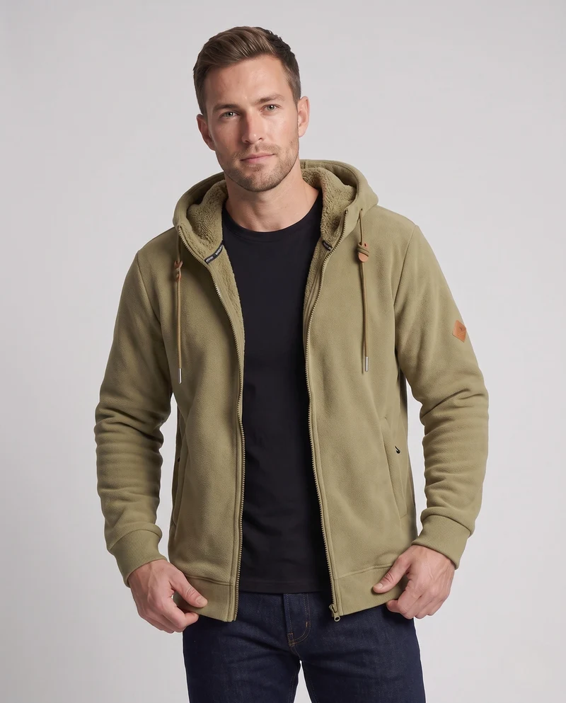 Herren Fleece-Pullover mit Teddy-Futter und durchgehendem Reißverschluss Nord Taschen