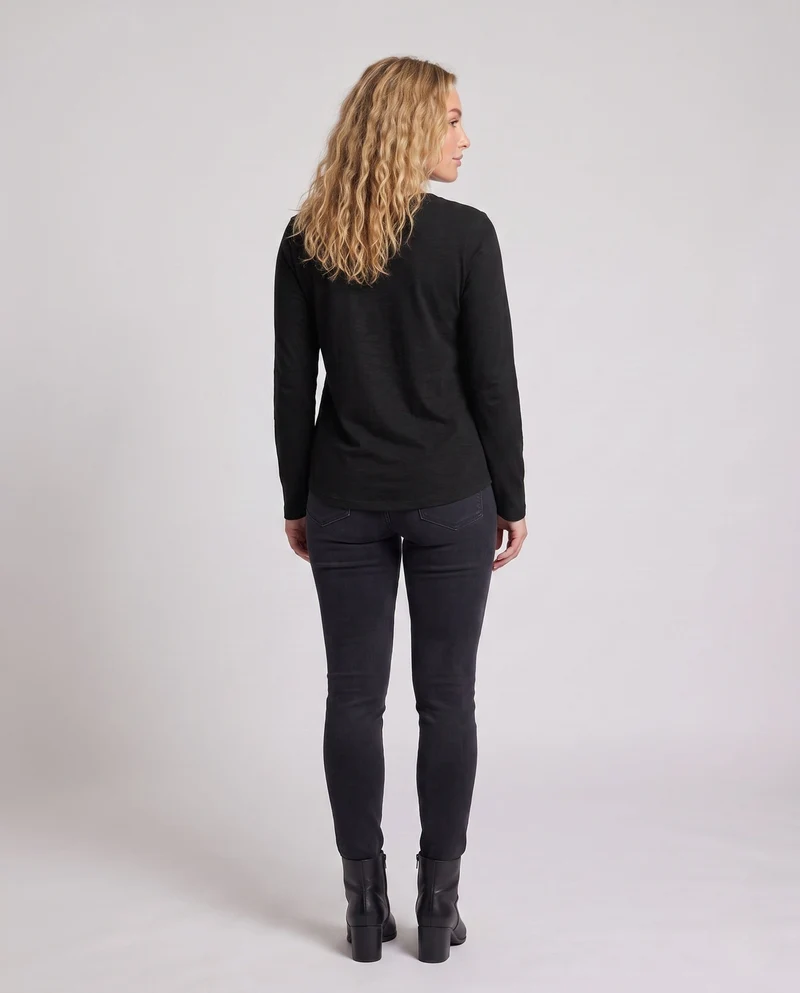 Damen Casual V-Ausschnitt Langarm mit dekorativem Wickel-Panel und dekorativen Knöpfen Nord Taschen
