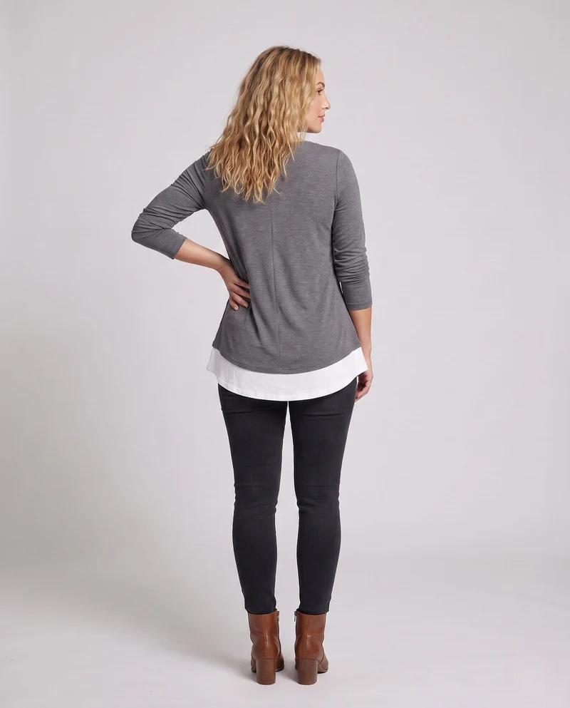 Damen Casual Layering Langarm mit asymmetrischem dekorativem Knopfverschluss und kontrastierendem Saum Nord Taschen
