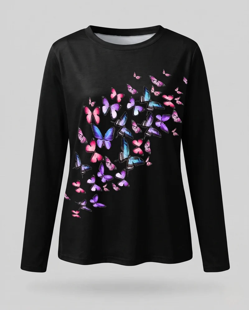Damen Langarmshirt mit abstraktem Marmorprint und schimmernden Goldakzenten Nord Taschen