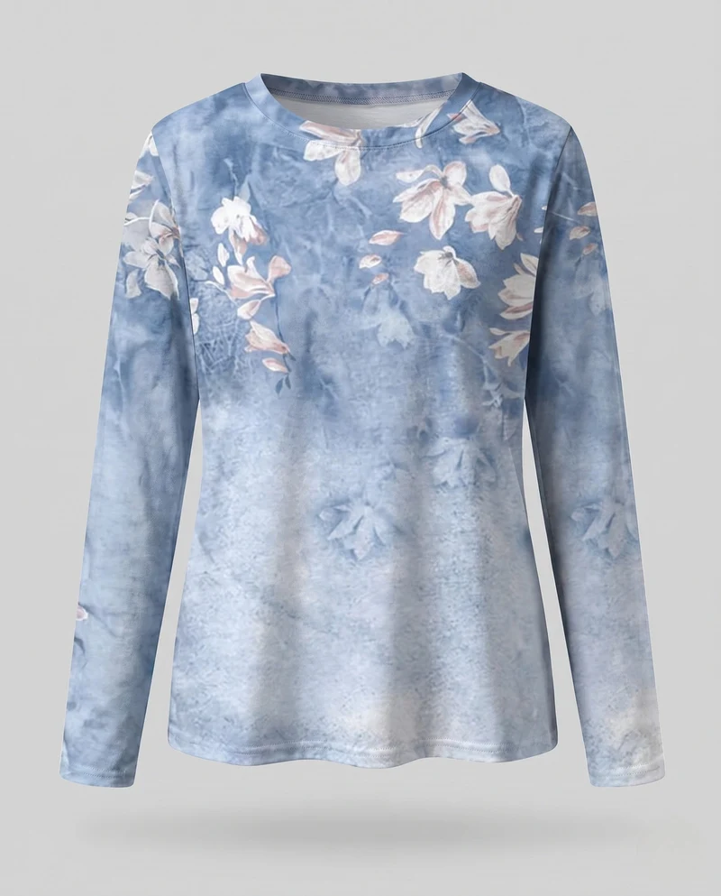 Damen Langarmshirt mit abstraktem Marmorprint und schimmernden Goldakzenten Nord Taschen