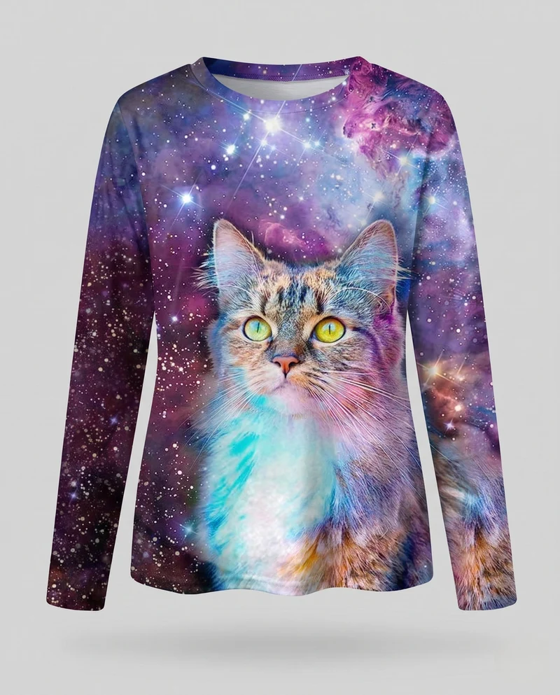Damen Langarmshirt mit abstraktem Marmorprint und schimmernden Goldakzenten Nord Taschen